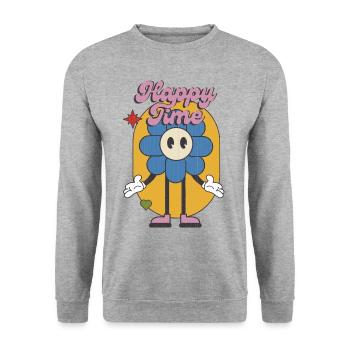 Positive Happy-Grafik - Unisex Pullover - Weißgrau meliert - Vorne - Alina (178cm) & Michal (187cm)