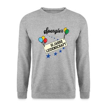 Spengler Jubiläum 10 Jahre 10. jähriges Jubi 10th - Unisex Pullover - Weißgrau meliert - Vorne - Alina (178cm) & Michal (187cm)