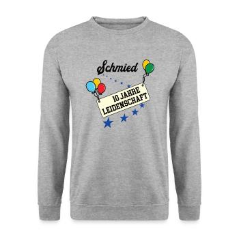 Schmied Jubiläum 10 Jahre 10. jähriges Jubi 10th - Unisex Pullover - Weißgrau meliert - Vorne - Alina (178cm) & Michal (187cm)