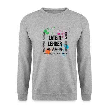 Latein Lehrer in Aktion Lateinlehrer Dozent Latin - Unisex Pullover - Weißgrau meliert - Vorne - Alina (178cm) & Michal (187cm)