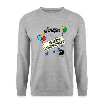 Schäfer Jubiläum 10 Jahre 10. jähriges Jubi 10th - Unisex Pullover - Weißgrau meliert - Vorne - Alina (178cm) & Michal (187cm)