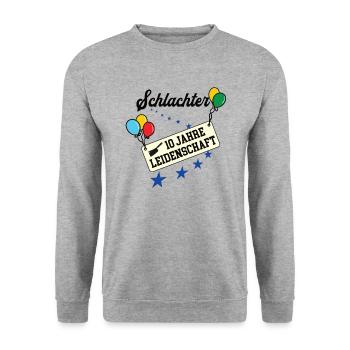 Schlachter Jubiläum 10 Jahre 10. jähriges Jubi 10t - Unisex Pullover - Weißgrau meliert - Vorne - Alina (178cm) & Michal (187cm)