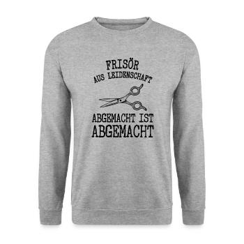 Frisör Aus Leidenschaft Friseurin Meister Friseur - Unisex Pullover - Weißgrau meliert - Vorne - Alina (178cm) & Michal (187cm)