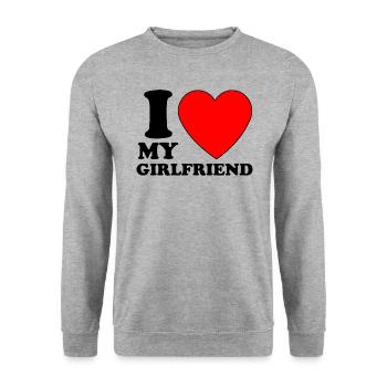 Ich liebe meine Freundin - Herz - Unisex Pullover - Weißgrau meliert - Vorne - Alina (178cm) & Michal (187cm)