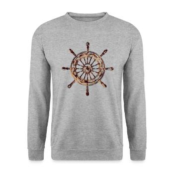 Schrauben-Steuerrad (rostbraun) - Unisex Pullover - Weißgrau meliert - Vorne - Alina (178cm) & Michal (187cm)