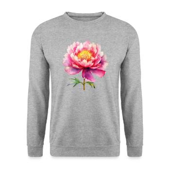 Pfingstrose Päonie - Unisex Pullover - Weißgrau meliert - Vorne - Alina (178cm) & Michal (187cm)