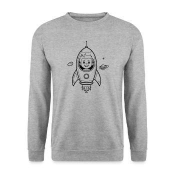 Astronaut Junge in Rakete im Weltall - Unisex Pullover - Weißgrau meliert - Vorne - Alina (178cm) & Michal (187cm)