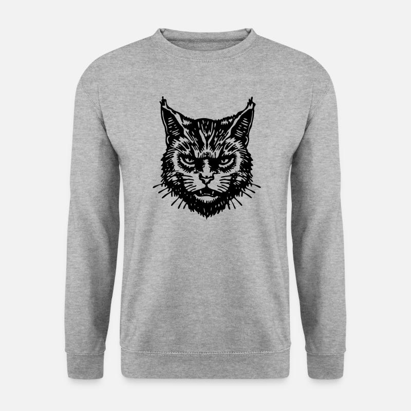 Katzen Katzendame Katzenfreund Katzengesicht - Unisex Pullover - Weißgrau meliert