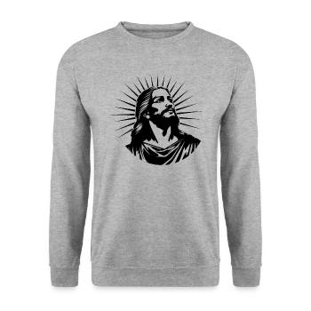 Jesus Christ Catholic Religion Christianity - Unisex Sweatshirt - salt & pepper - Front - Alina (178cm) & Michal (187cm)
