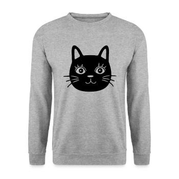 Katze Katzen Katzengesicht - Unisex Pullover - Weißgrau meliert - Vorne - Alina (178cm) & Michal (187cm)