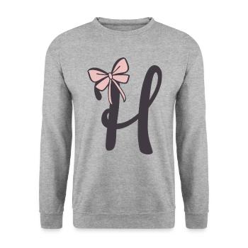 Lettre initiale H Ruban - Sweat-shirt Unisexe - gris chiné - Devant - Alina (178cm) & Michal (187cm)