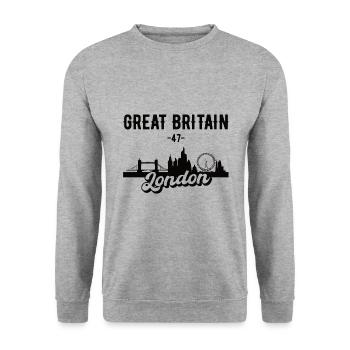 Großbritannien London Skyline Geschenk - Unisex Pullover - Weißgrau meliert - Vorne - Alina (178cm) & Michal (187cm)