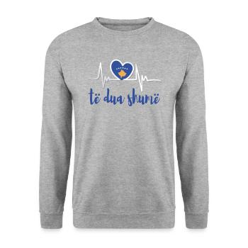 albanisch kosovo albania shirt te dua shume - Unisex Pullover - Weißgrau meliert - Vorne - Alina (178cm) & Michal (187cm)
