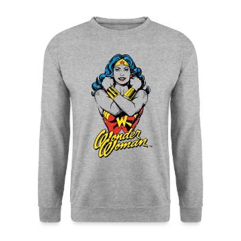 Wonder Woman Power Vintage Look - Unisex Pullover - Weißgrau meliert - Vorne - Alina (178cm) & Michal (187cm)