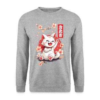 Maneki Neko - Unisex Pullover - Weißgrau meliert - Vorne - Alina (178cm) & Michal (187cm)