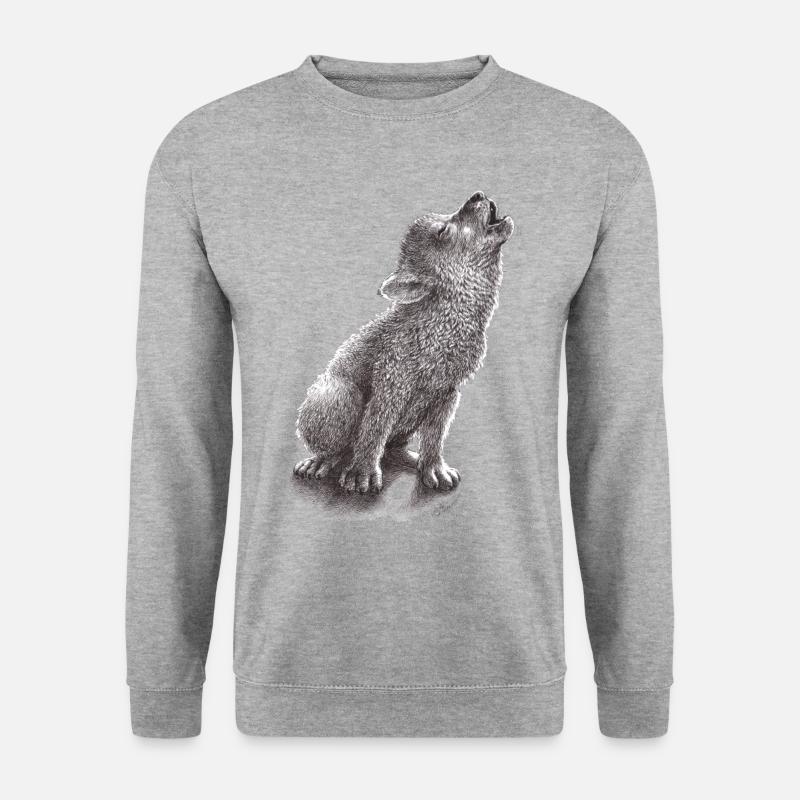 Junger heulender Wolf - Unisex Pullover - Weißgrau meliert