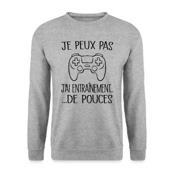 Je peux pas j'ai entraînement de pouces - Sweat-shirt Unisexe - gris chiné - Devant - Alina (178cm) & Michal (187cm)