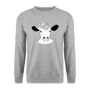vegane vegetarische Kalbsblüten - Unisex Pullover - Weißgrau meliert - Vorne - Alina (178cm) & Michal (187cm)