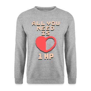 Alles, was du brauchst, ist 1HP Pixel Art - Unisex Pullover - Weißgrau meliert - Vorne - Alina (178cm) & Michal (187cm)