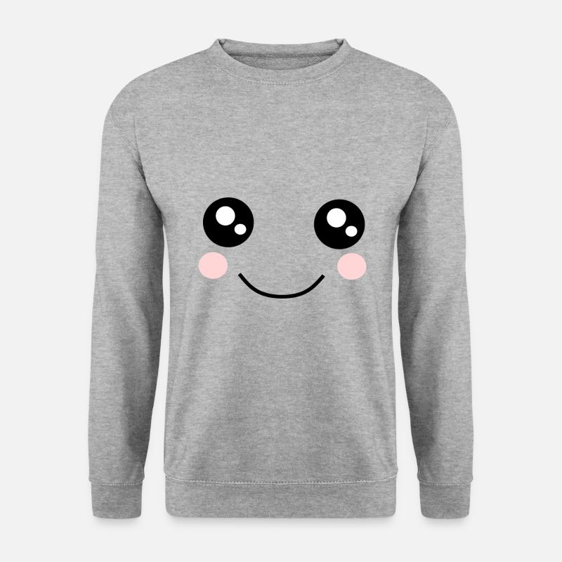 Kawaii, Augen, Gesicht - Unisex Pullover - Weißgrau meliert
