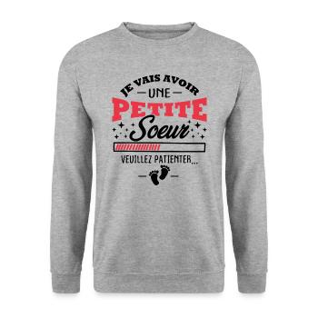 Je vais avoir une petite sœur - Sweat-shirt Unisexe - gris chiné - Devant - Alina (178cm) & Michal (187cm)