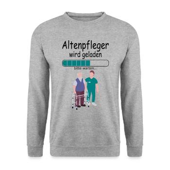 Angehender Altenpfleger Azubi in Ausbildung Beginn - Unisex Pullover - Weißgrau meliert - Vorne - Alina (178cm) & Michal (187cm)