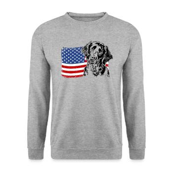 Großer Münsterländer Amerika Fahne Hunde Wilsigns - Unisex Pullover - Weißgrau meliert - Vorne - Alina (178cm) & Michal (187cm)