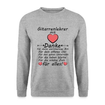 Abschiedsgeschenk Dankeschön Danke Gitarrenlehrer - Unisex Pullover - Weißgrau meliert - Vorne - Alina (178cm) & Michal (187cm)