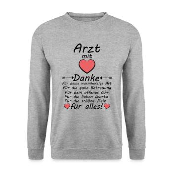 Arzt Danke für Alles Dankeschön sagen zum Abschied - Unisex Pullover - Weißgrau meliert - Vorne - Alina (178cm) & Michal (187cm)