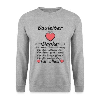 Bauleiter Bauleitung Danke Dankeschön sagen - Unisex Pullover - Weißgrau meliert - Vorne - Alina (178cm) & Michal (187cm)