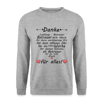 Betreuer Team Betreuung Danke zum Abschied - Unisex Pullover - Weißgrau meliert - Vorne - Alina (178cm) & Michal (187cm)