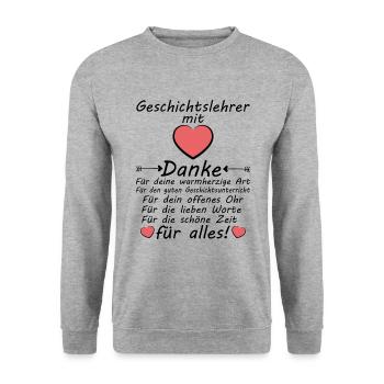 Geschichtslehrer Danke sagen Dankeschön Abschied - Unisex Pullover - Weißgrau meliert - Vorne - Alina (178cm) & Michal (187cm)