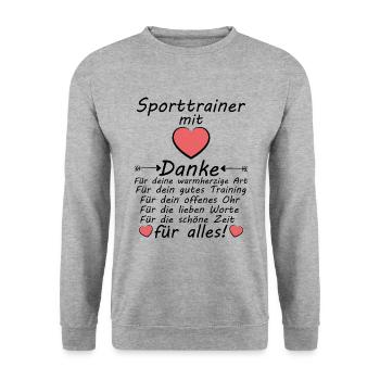 Sporttrainer Danke sagen für Alles zum Abschied - Unisex Pullover - Weißgrau meliert - Vorne - Alina (178cm) & Michal (187cm)
