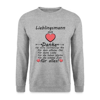 Danke Dankeschön für Lieblingsmann Mit Herz - Unisex Pullover - Weißgrau meliert - Vorne - Alina (178cm) & Michal (187cm)