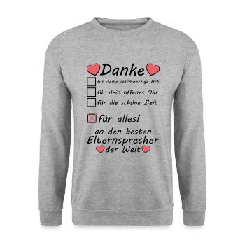 Elternsprecher Dankeschön Sagen zum Abschied - Unisex Pullover - Weißgrau meliert - Vorne - Alina (178cm) & Michal (187cm)