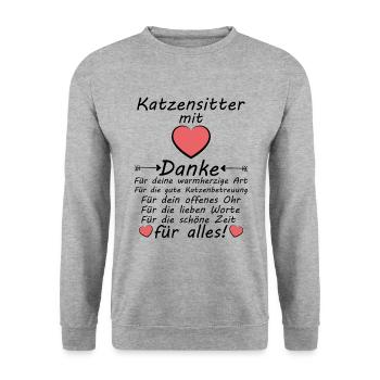 Katzensitter Dankeschön Danke Sagen - Unisex Pullover - Weißgrau meliert - Vorne - Alina (178cm) & Michal (187cm)