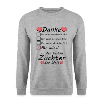 Danke Dankeschön an besten Züchter - Unisex Pullover - Weißgrau meliert - Vorne - Alina (178cm) & Michal (187cm)