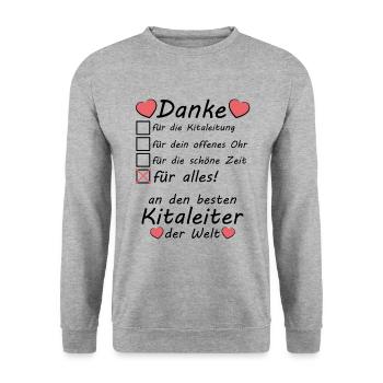 Danke Dankeschön an beste Kitaleiter Kita Leitung - Unisex Pullover - Weißgrau meliert - Vorne - Alina (178cm) & Michal (187cm)