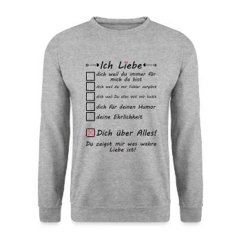 4 Monate zusammen Beziehung Monatstag Freund - Unisex Pullover - Weißgrau meliert - Vorne - Alina (178cm) & Michal (187cm)