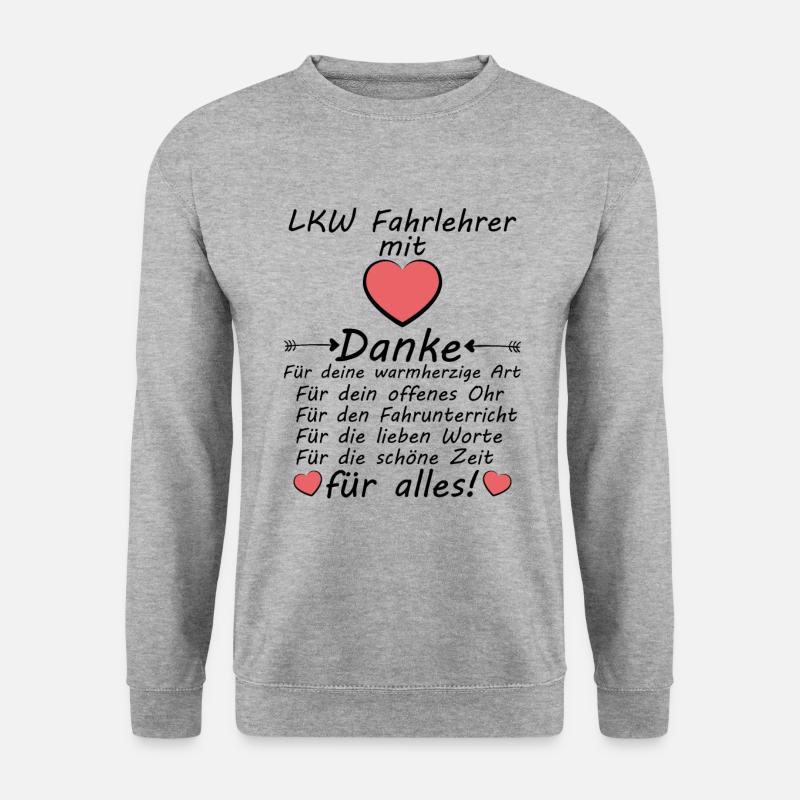 LKW Fahrlehrer Danke Dankeschön mit Herz - Unisex Pullover - Weißgrau meliert