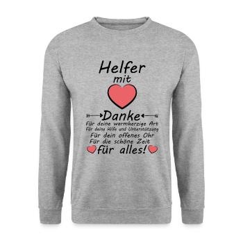 Danke sagen fleißigen Helfer mit Herz für Alles - Unisex Pullover - Weißgrau meliert - Vorne - Alina (178cm) & Michal (187cm)