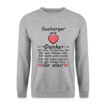 Seelsorger Telefon Seelsorge Danke Dankeschön - Unisex Pullover - Weißgrau meliert - Vorne - Alina (178cm) & Michal (187cm)