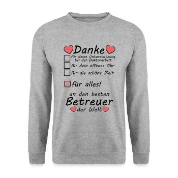 Doktorarbeit Betreuer Danke sagen für alles - Unisex Pullover - Weißgrau meliert - Vorne - Alina (178cm) & Michal (187cm)