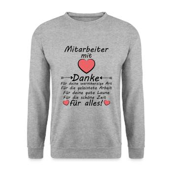 Danke Sagen an Mitarbeiter zum Abschied Rente - Unisex Pullover - Weißgrau meliert - Vorne - Alina (178cm) & Michal (187cm)