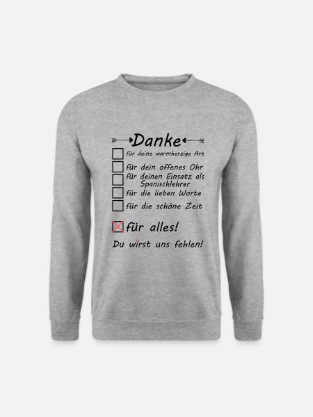 Spanischlehrer Danke für alles zum Abschied - Unisex Pullover - Weißgrau meliert