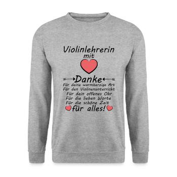 Violinlehrerin Danke Dankschön sagen zum Abschied - Unisex Pullover - Weißgrau meliert - Vorne - Alina (178cm) & Michal (187cm)