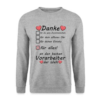 Beste Vorarbeiter Danke sagen zum Abschied Rente - Unisex Pullover - Weißgrau meliert - Vorne - Alina (178cm) & Michal (187cm)