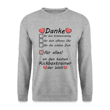 Kickboxtrainer Kickbox Trainer Danke zum Abschied - Unisex Pullover - Weißgrau meliert - Vorne - Alina (178cm) & Michal (187cm)