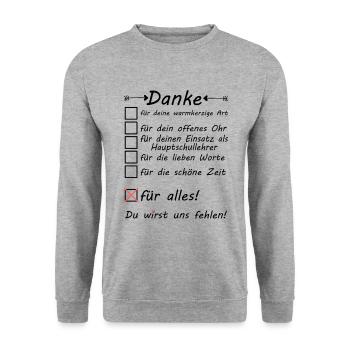 Lehrer Hauptschule Abschiedsgeschenk Abschied - Unisex Pullover - Weißgrau meliert - Vorne - Alina (178cm) & Michal (187cm)