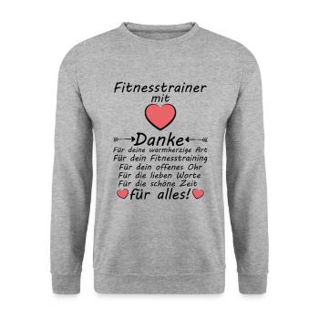 Danke Dankeschön Fitnesstrainer Abschiedsgeschenk - Unisex Pullover - Weißgrau meliert - Vorne - Alina (178cm) & Michal (187cm)